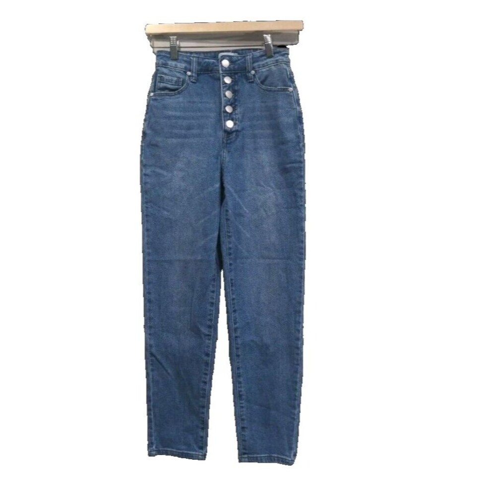 ABOUND Womens Mom Jeans High Rise Button Fly Size 24 Blue Denim Tapered Fit